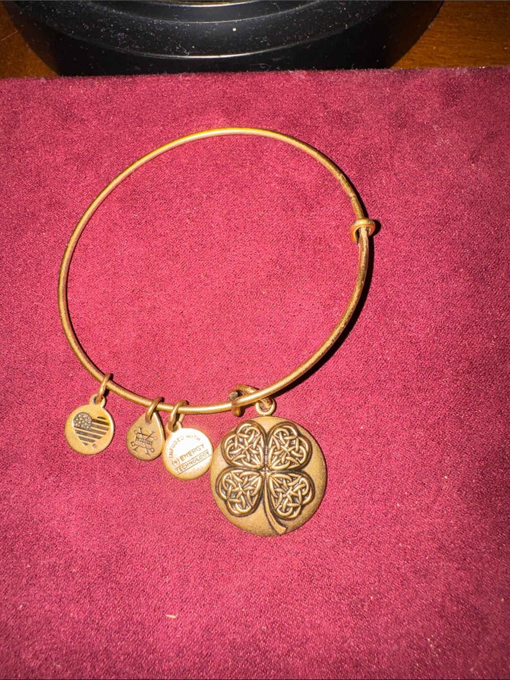 Alex and Ani Four Leaf Clover Charm Bangle Bracelet in Antique Gold